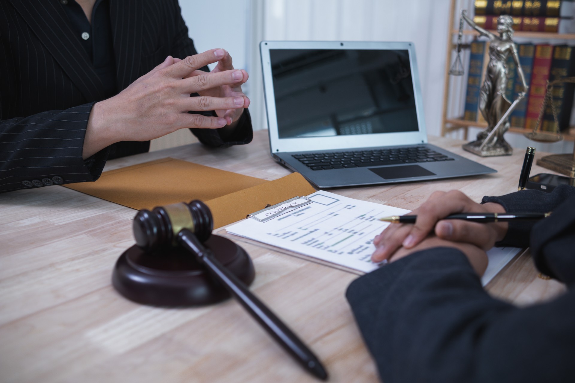 Lawyers sit inside the law office waiting to give advice to clients who need help with legal matters to prevent mistakes in business investment. Concept of receiving legal advice with team of lawyers.